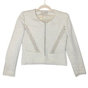 IRO Women Cream Woven O-ring Spring Jacket Size 0 Lined Long Sleeve